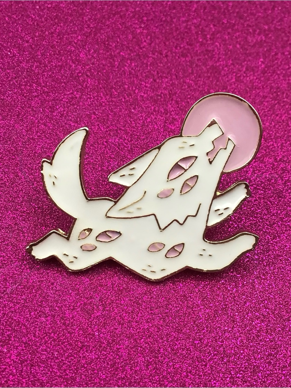 White Coyote Moon Enamel Pin